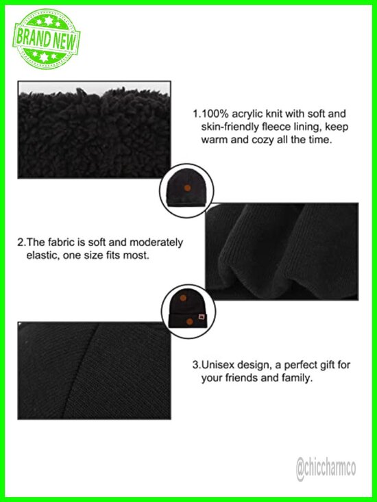 3-Piece Winter Hat Scarf Gloves Set with Touch Screen, Fleece Lined Unisex
